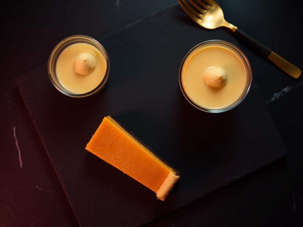 Individual banana pudding cups and sweet potato pie on slate