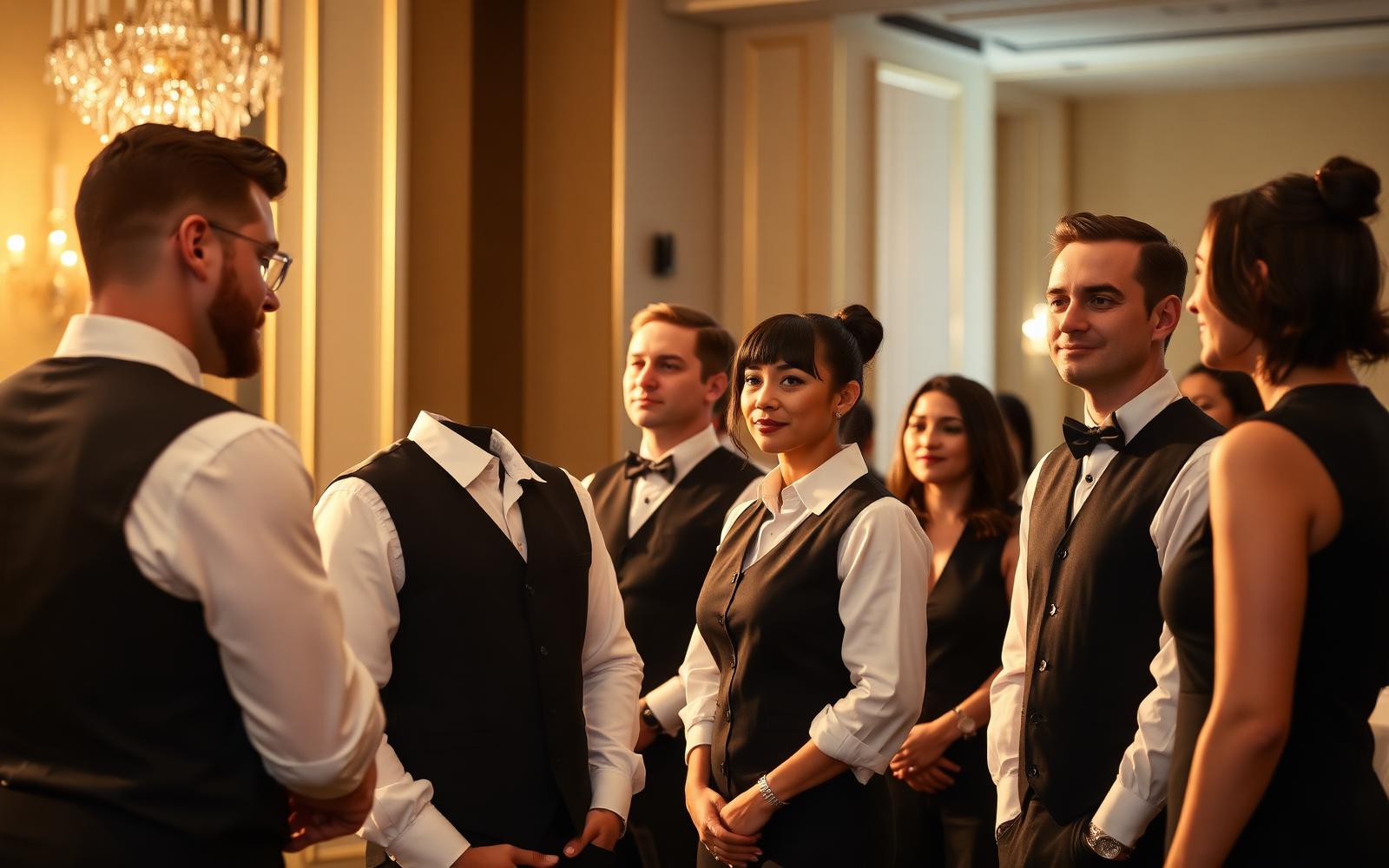 A True Growth hospitality team in pre-service briefing at a Houston event